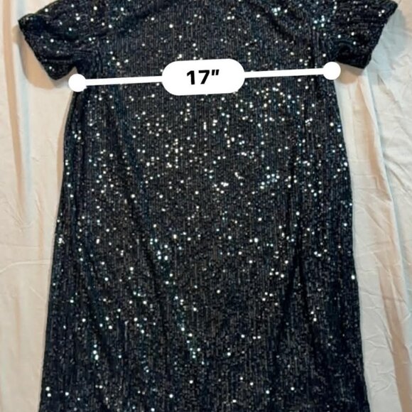 Ophelia Roe flashy sequined elegant black short sleeve midi dress SIZE SMALL - Picture 8 of 13